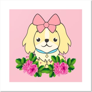 Pretty Dog Animals Flower Posters and Art